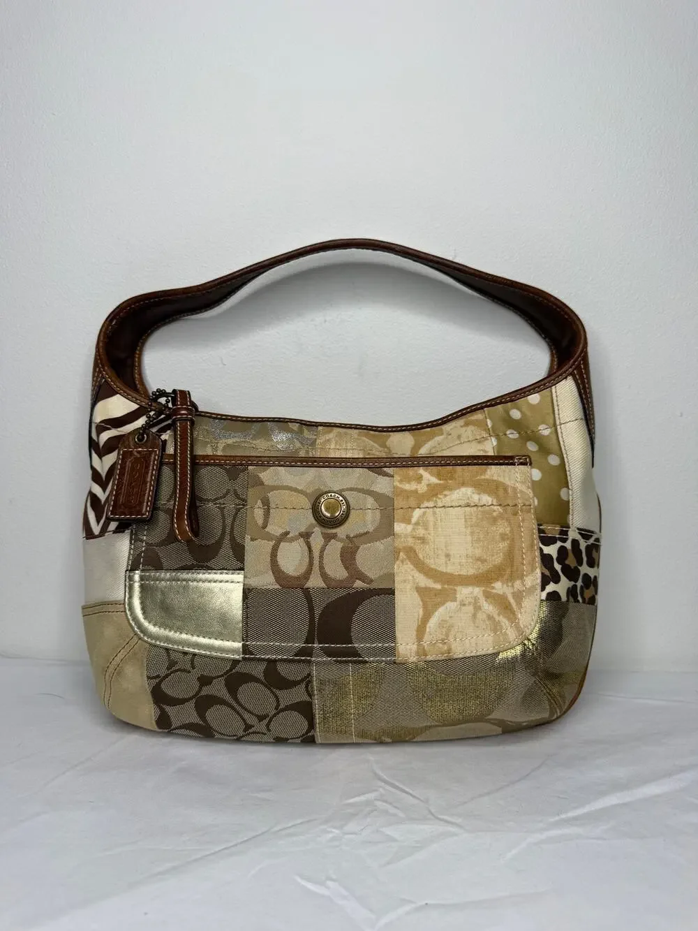 Coach Ergo Patchwork Hobo Bag 10808 Y2K Signature Jacquard Zebra Leopard Purse